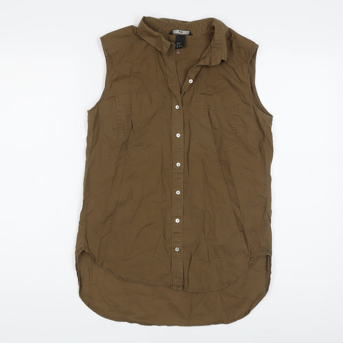 H&M Womens Brown Cotton Basic Button-Up Size 6 Collared
