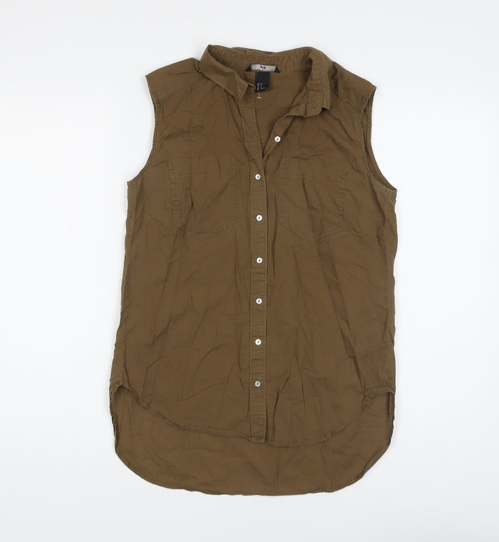 H&M Womens Brown Cotton Basic Button-Up Size 6 Collared