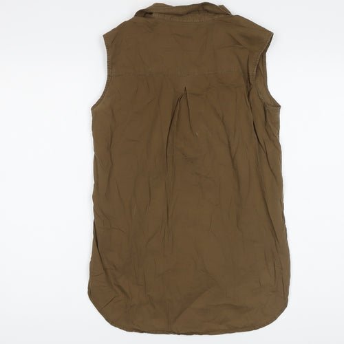 H&M Womens Brown Cotton Basic Button-Up Size 6 Collared