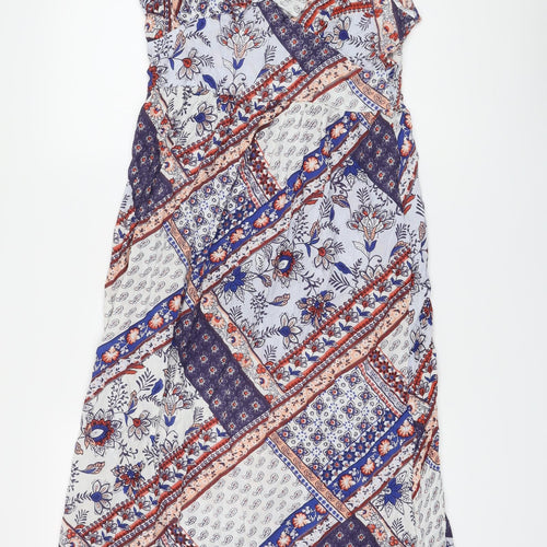 Kings Road Womens Multicoloured Geometric Cotton A-Line Size L V-Neck Pullover