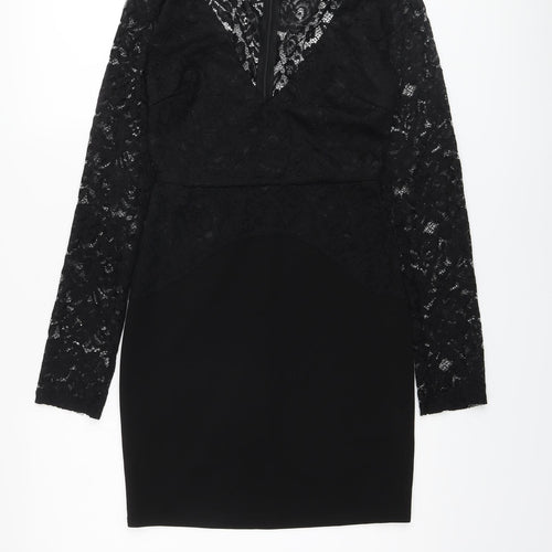 AX Paris Womens Black Polyester Bodycon Size 8 V-Neck Zip