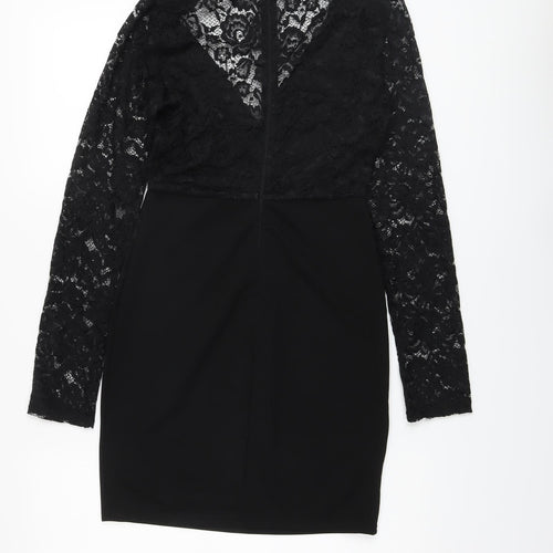 AX Paris Womens Black Polyester Bodycon Size 8 V-Neck Zip