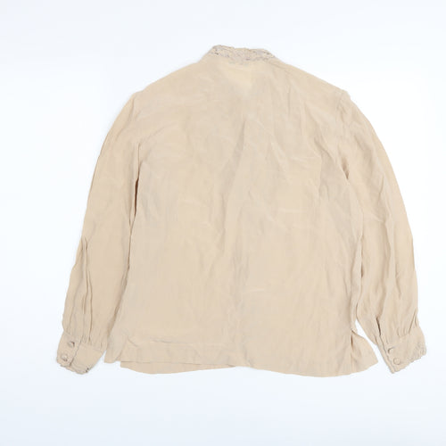 Peony Womens Beige Silk Basic Blouse Size 10 Mock Neck