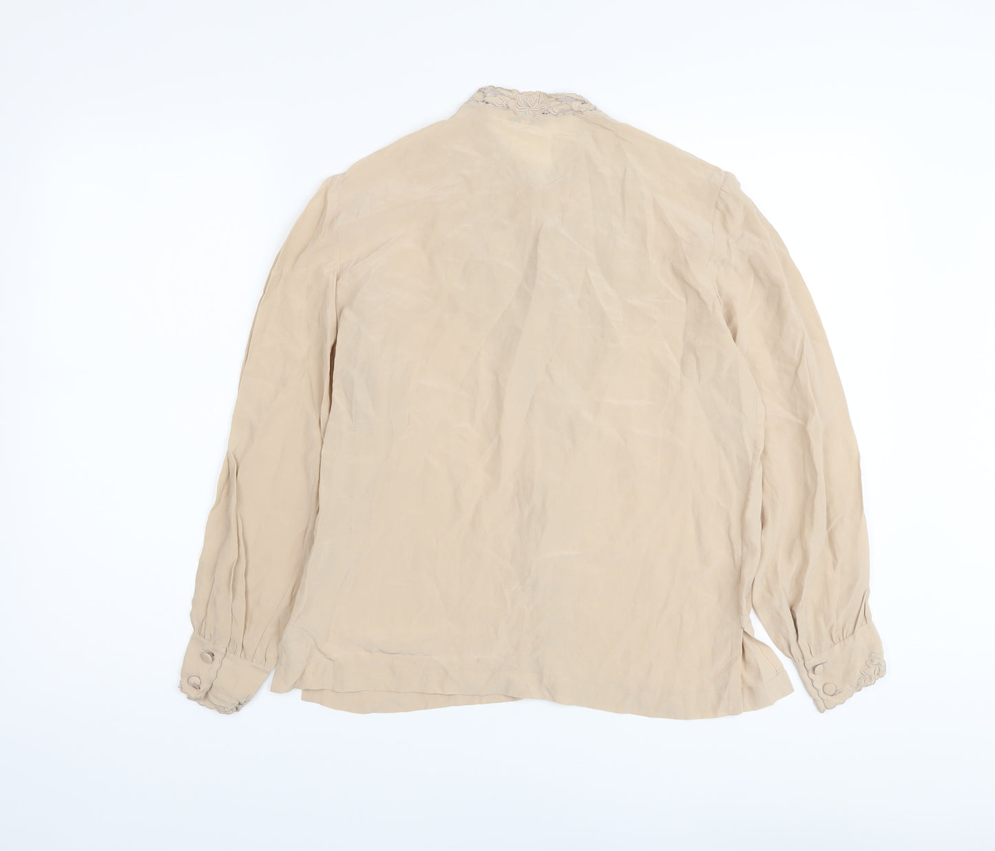 Peony Womens Beige Silk Basic Blouse Size 10 Mock Neck