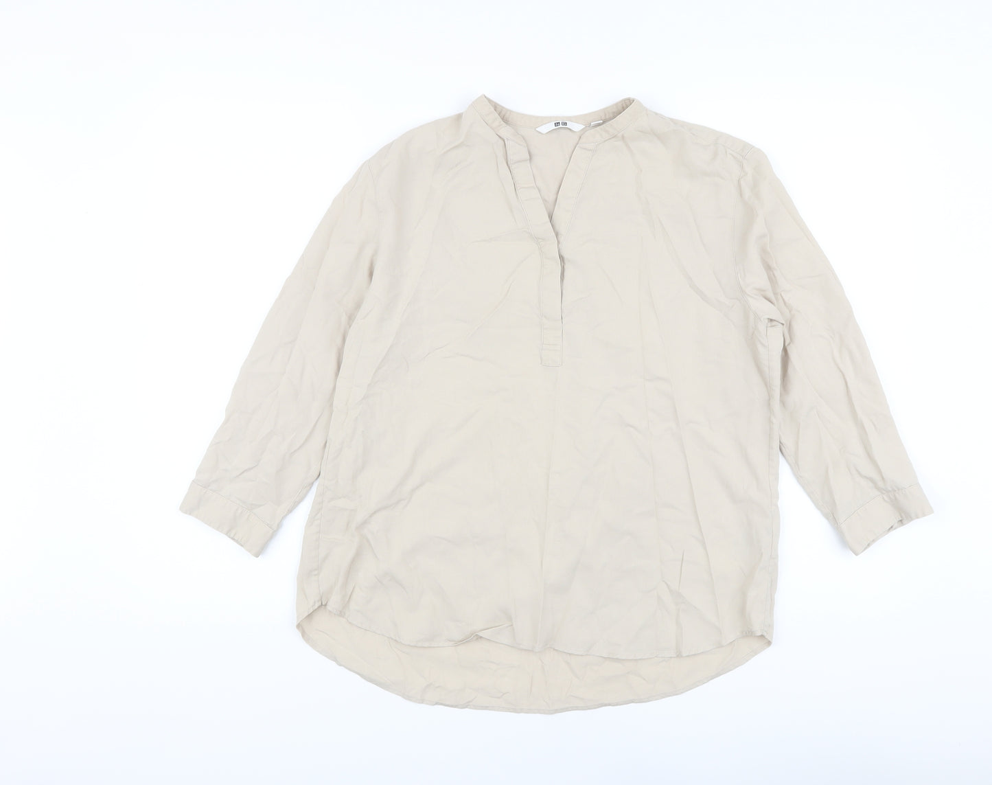 Uniqlo Womens Beige Viscose Basic Blouse Size M V-Neck