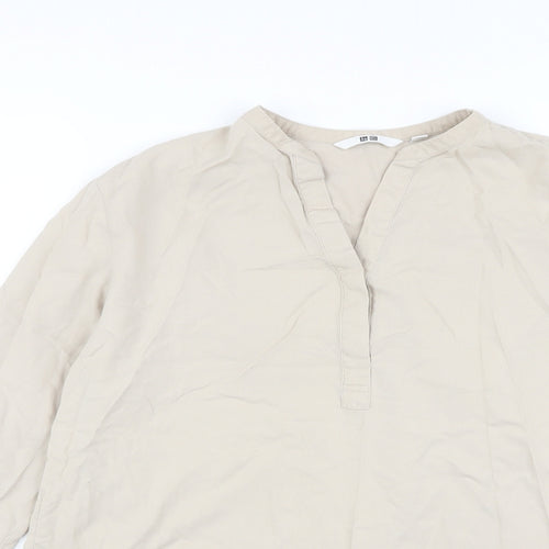 Uniqlo Womens Beige Viscose Basic Blouse Size M V-Neck