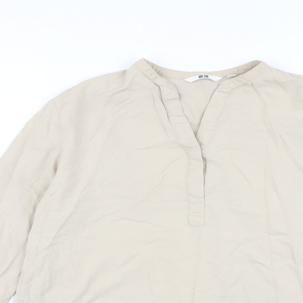 Uniqlo Womens Beige Viscose Basic Blouse Size M V-Neck