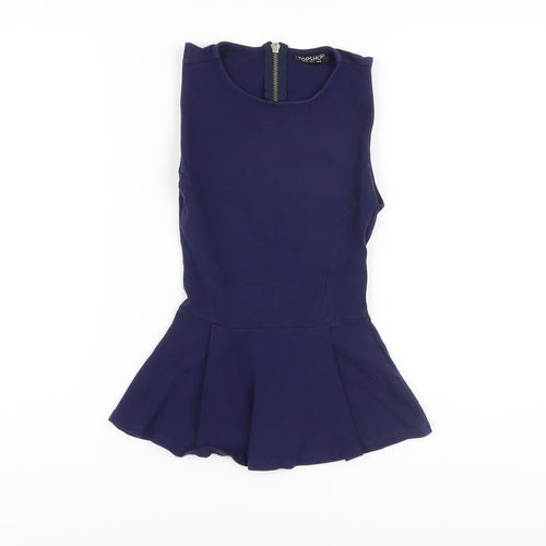 Topshop Womens Blue Cotton Basic Tank Size 6 Round Neck