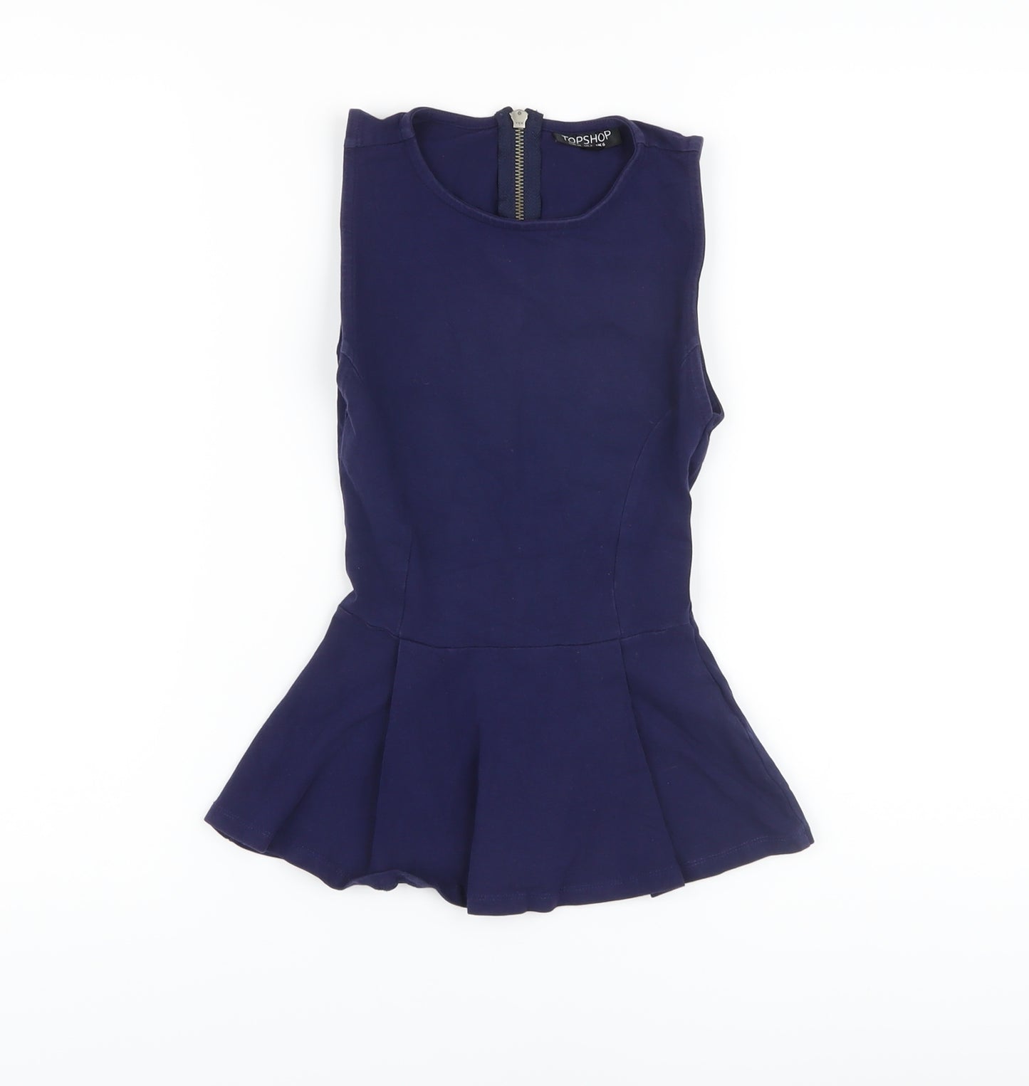 Topshop Womens Blue Cotton Basic Tank Size 6 Round Neck
