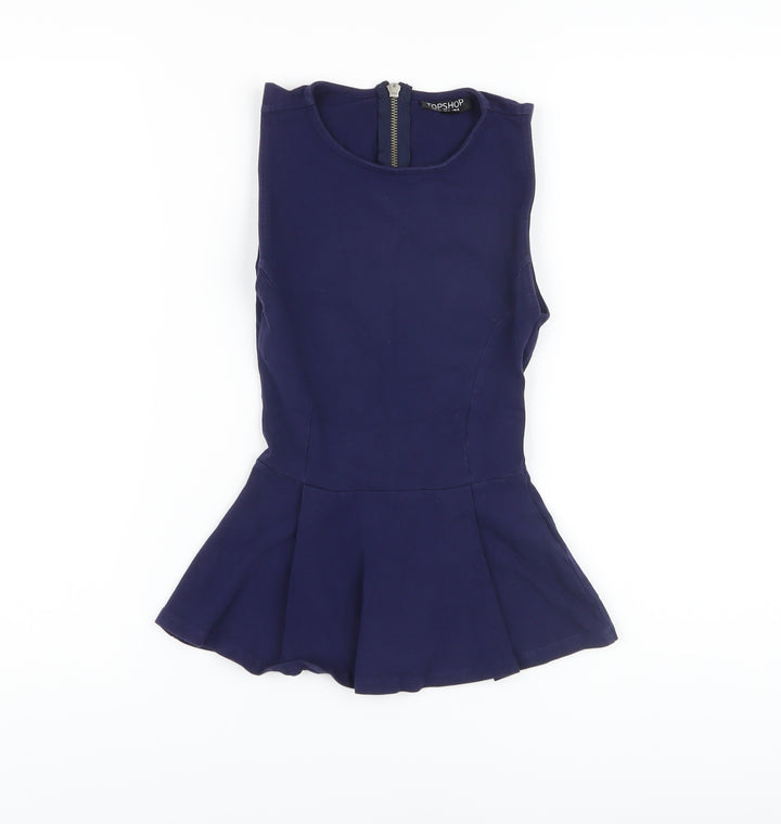 Topshop Womens Blue Cotton Basic Tank Size 6 Round Neck