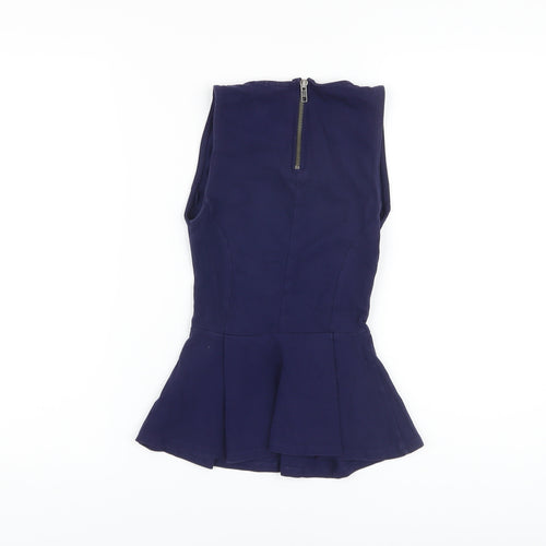 Topshop Womens Blue Cotton Basic Tank Size 6 Round Neck