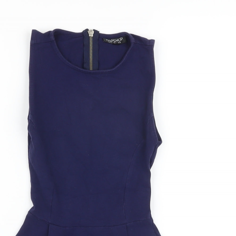 Topshop Womens Blue Cotton Basic Tank Size 6 Round Neck