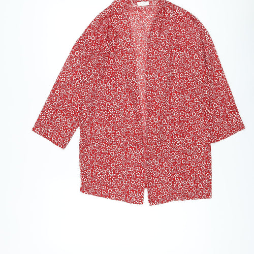 VILA Womens Red Floral Polyester Kimono Blouse Size 6 V-Neck