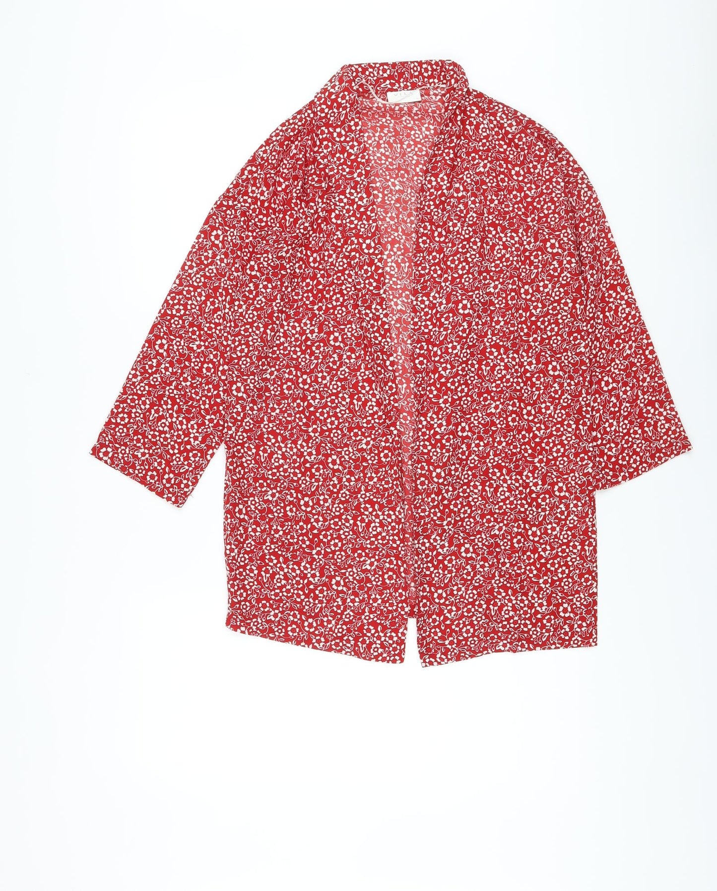VILA Womens Red Floral Polyester Kimono Blouse Size 6 V-Neck