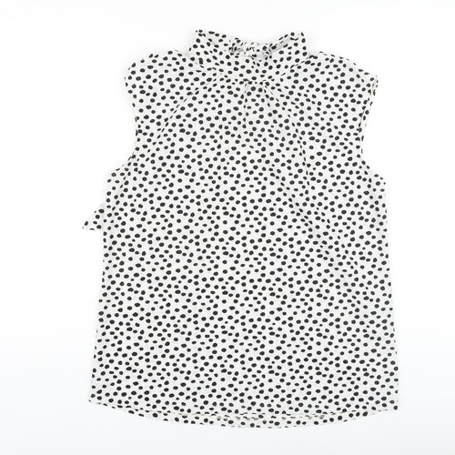 NEXT Womens White Polka Dot Polyester Basic Blouse Size 12 Mock Neck