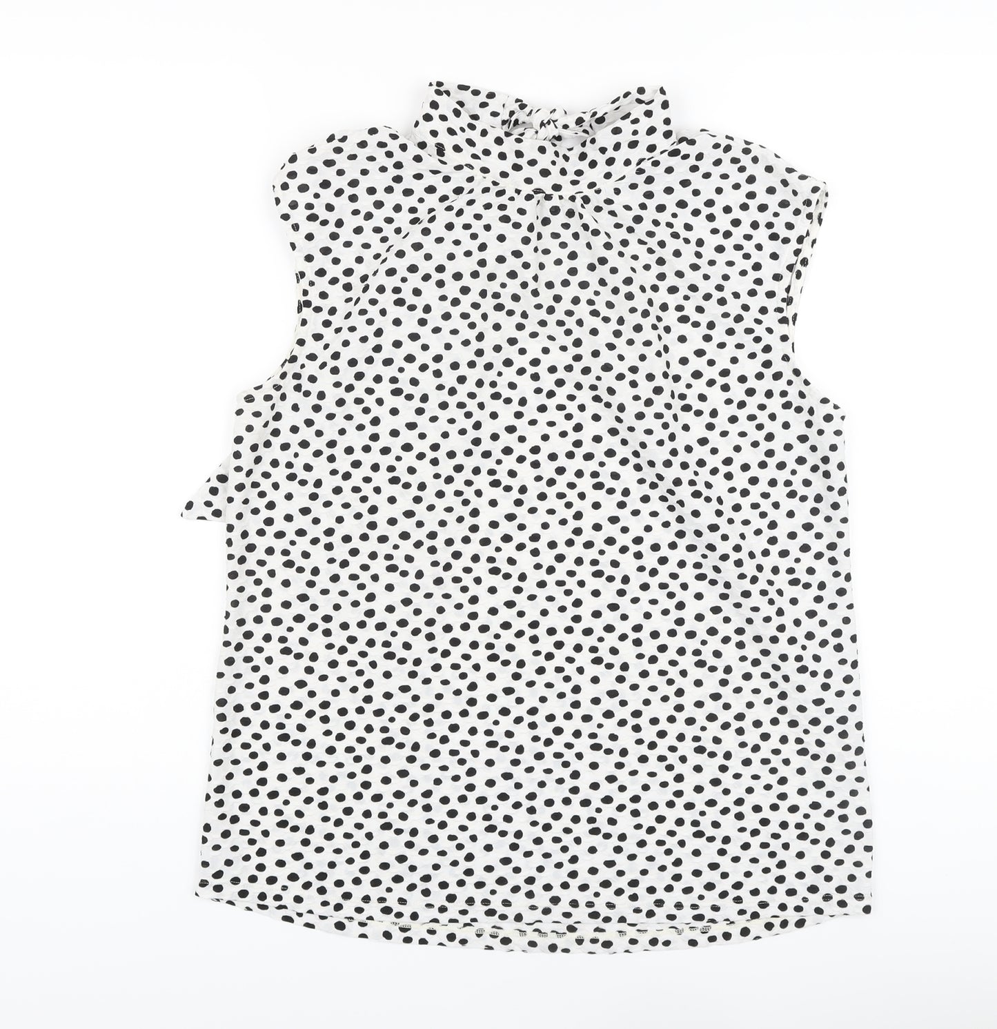 NEXT Womens White Polka Dot Polyester Basic Blouse Size 12 Mock Neck