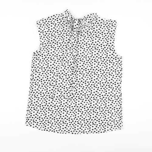 NEXT Womens White Polka Dot Polyester Basic Blouse Size 12 Mock Neck