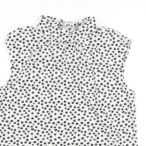 NEXT Womens White Polka Dot Polyester Basic Blouse Size 12 Mock Neck