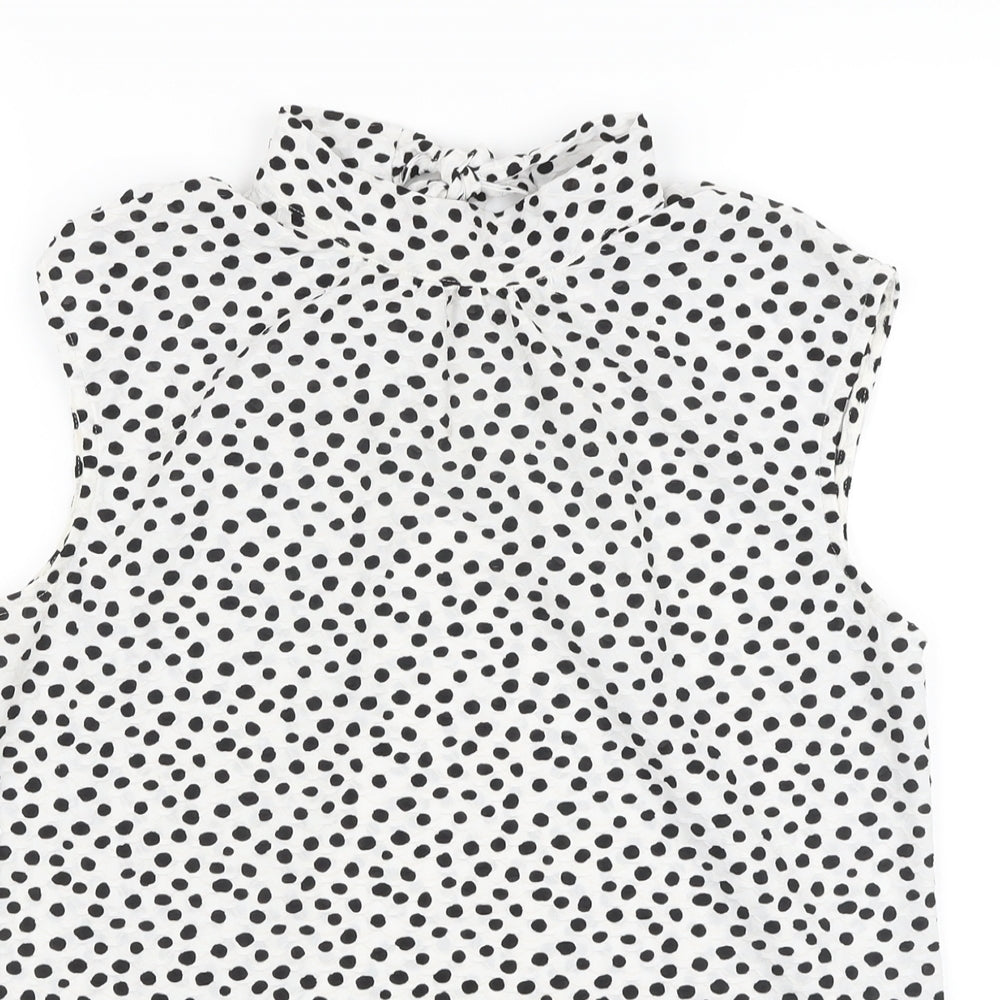 NEXT Womens White Polka Dot Polyester Basic Blouse Size 12 Mock Neck