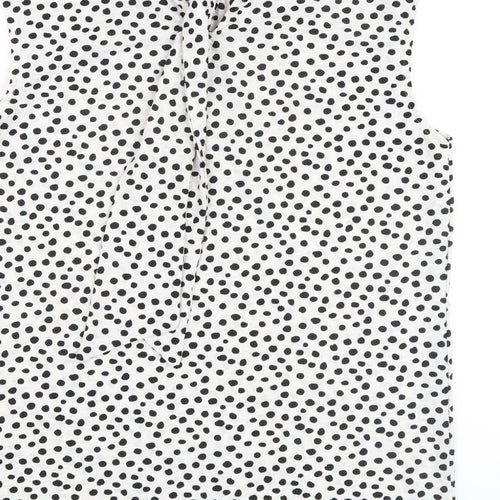 NEXT Womens White Polka Dot Polyester Basic Blouse Size 12 Mock Neck