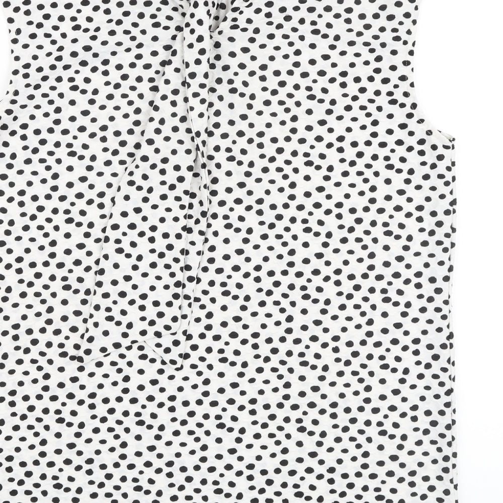 NEXT Womens White Polka Dot Polyester Basic Blouse Size 12 Mock Neck