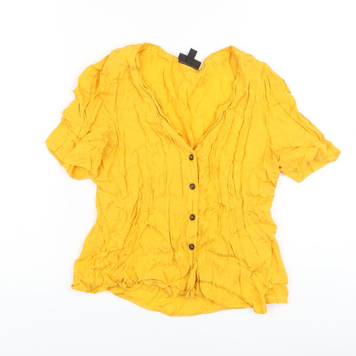 Topshop Womens Yellow Animal Print Viscose Basic Blouse Size 10 V-Neck