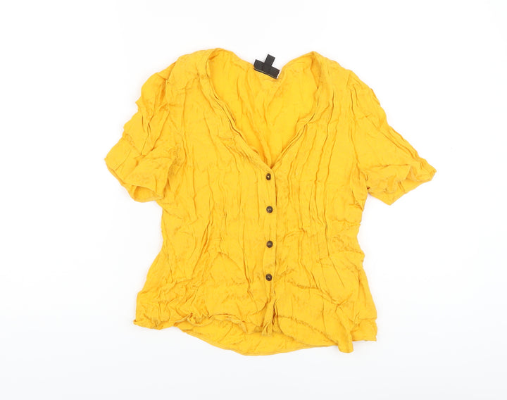 Topshop Womens Yellow Animal Print Viscose Basic Blouse Size 10 V-Neck