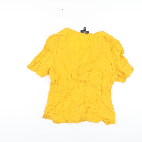 Topshop Womens Yellow Animal Print Viscose Basic Blouse Size 10 V-Neck