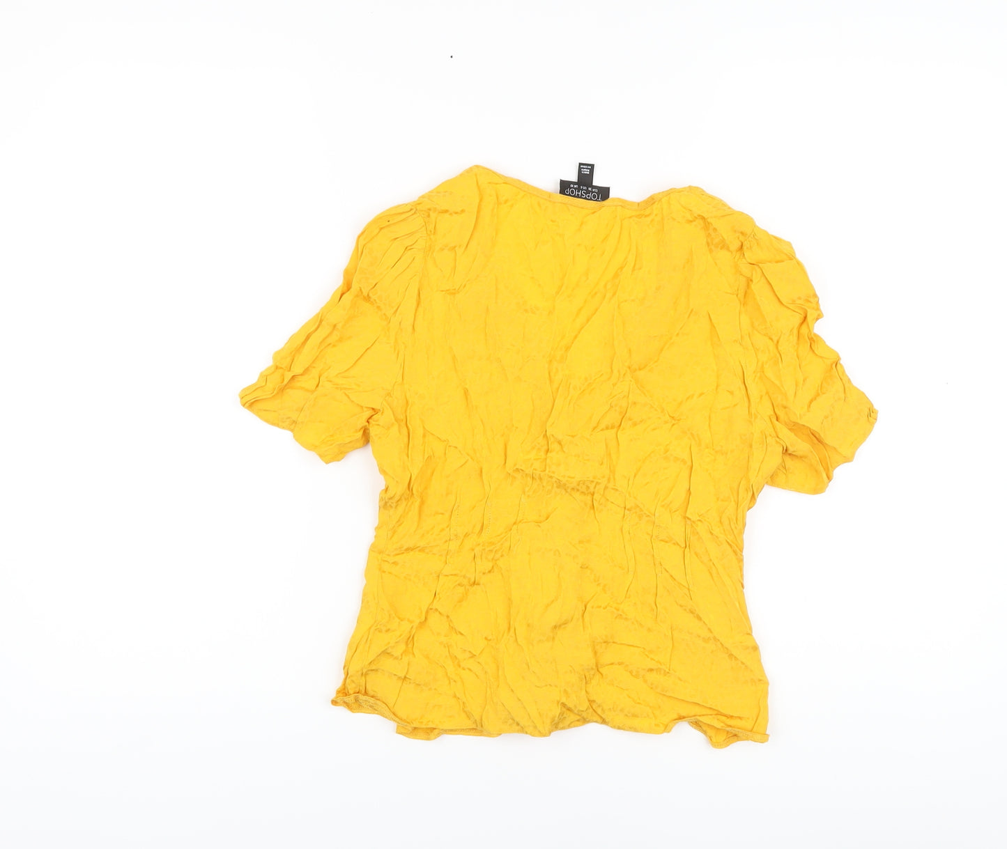 Topshop Womens Yellow Animal Print Viscose Basic Blouse Size 10 V-Neck