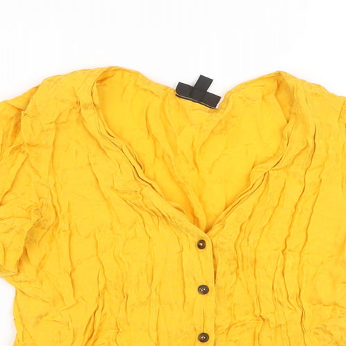 Topshop Womens Yellow Animal Print Viscose Basic Blouse Size 10 V-Neck