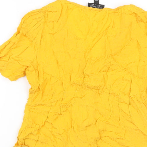 Topshop Womens Yellow Animal Print Viscose Basic Blouse Size 10 V-Neck
