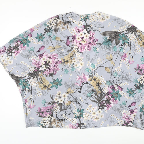 New Look Womens Black Floral Polyester Kimono Blouse Size 12 V-Neck