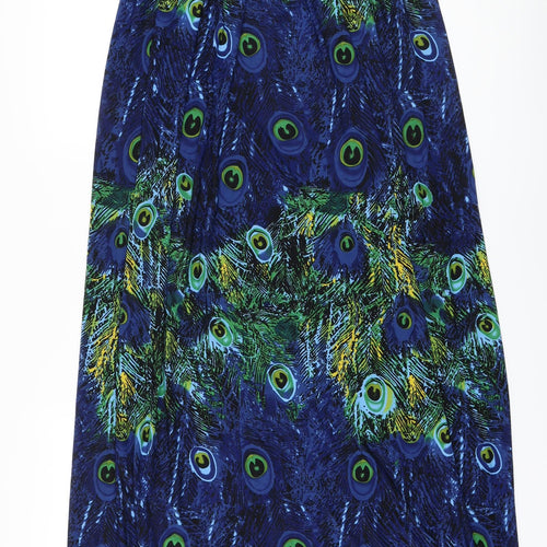Mela London Womens Blue Geometric Polyester A-Line Size L Off the Shoulder Pullover