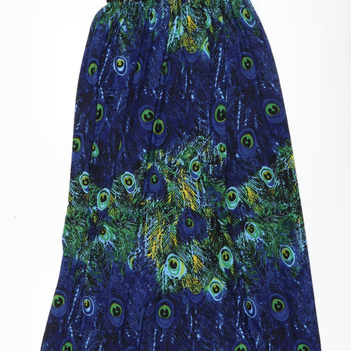 Mela London Womens Blue Geometric Polyester A-Line Size L Off the Shoulder Pullover