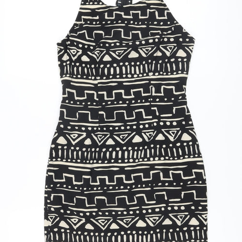 Nom & Plume Womens Black Geometric Polyester Mini Size XS Halter Zip