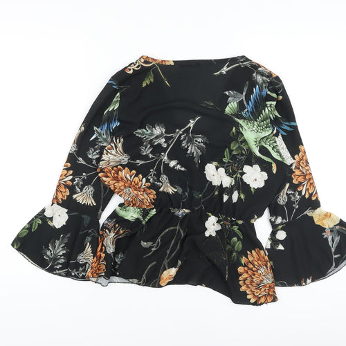 Boohoo Womens Black Floral Polyester Wrap Blouse Size 10 V-Neck