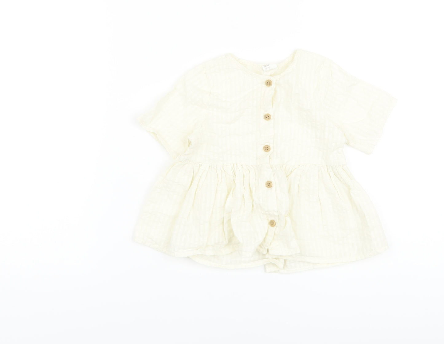 H&M Girls Ivory Cotton Basic Blouse Size 2 Years Crew Neck Button