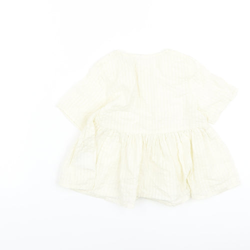 H&M Girls Ivory Cotton Basic Blouse Size 2 Years Crew Neck Button