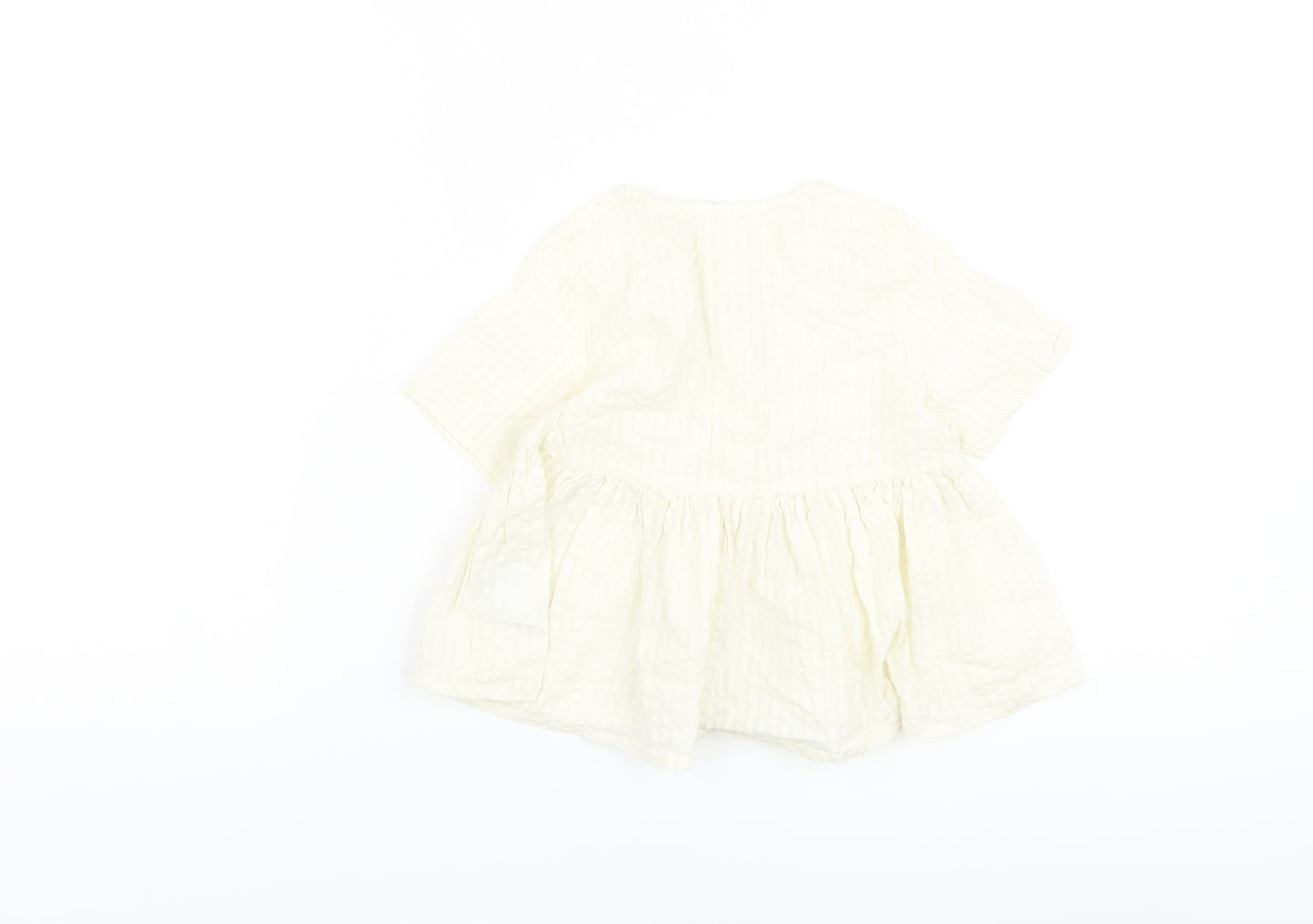 H&M Girls Ivory Cotton Basic Blouse Size 2 Years Crew Neck Button