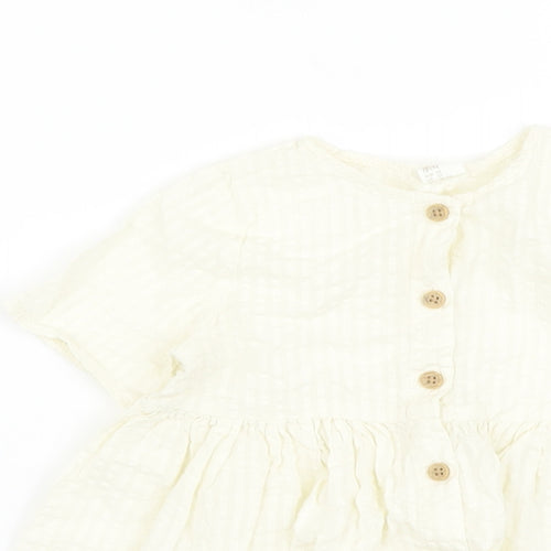 H&M Girls Ivory Cotton Basic Blouse Size 2 Years Crew Neck Button