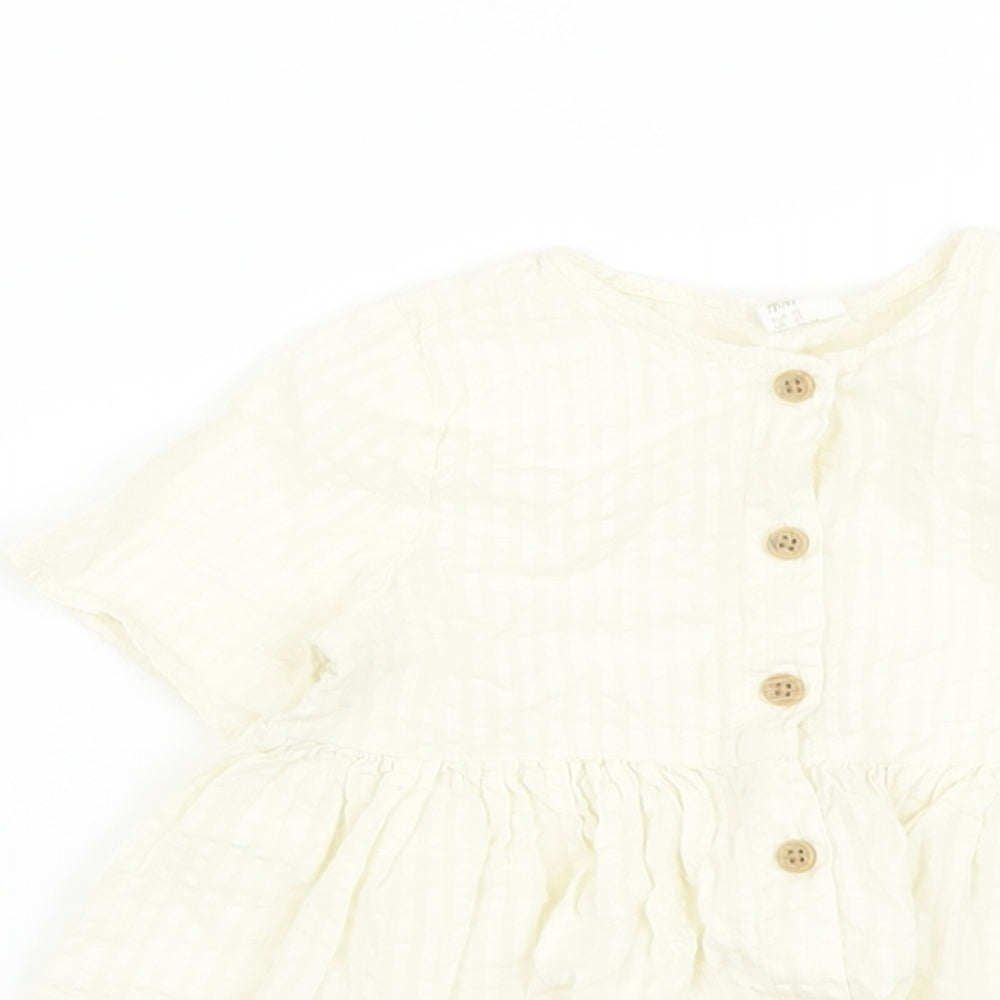 H&M Girls Ivory Cotton Basic Blouse Size 2 Years Crew Neck Button