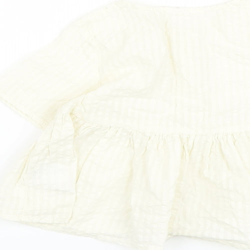 H&M Girls Ivory Cotton Basic Blouse Size 2 Years Crew Neck Button
