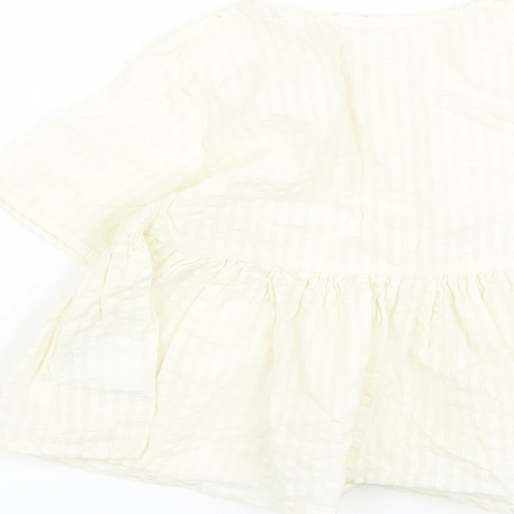 H&M Girls Ivory Cotton Basic Blouse Size 2 Years Crew Neck Button