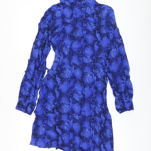 Marks and Spencer Womens Blue Animal Print Viscose Shirt Dress Size 8 Collared Button
