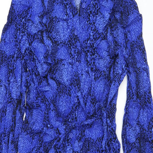 Marks and Spencer Womens Blue Animal Print Viscose Shirt Dress Size 8 Collared Button