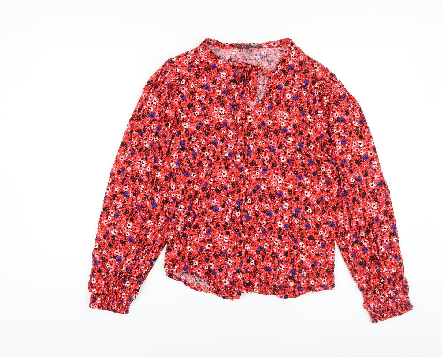 Marks and Spencer Womens Red Floral Viscose Basic Blouse Size 6 Round Neck