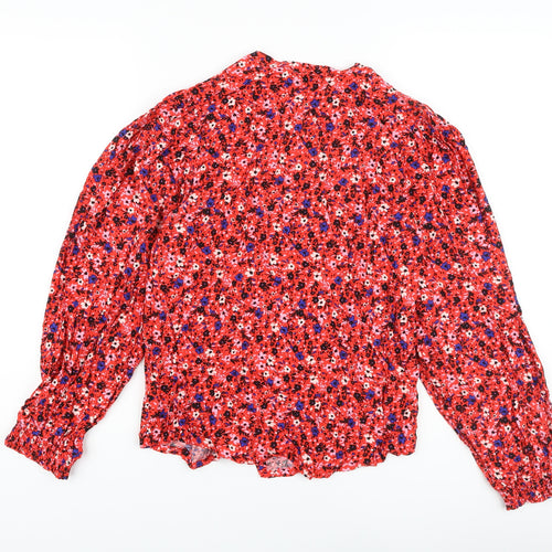 Marks and Spencer Womens Red Floral Viscose Basic Blouse Size 6 Round Neck