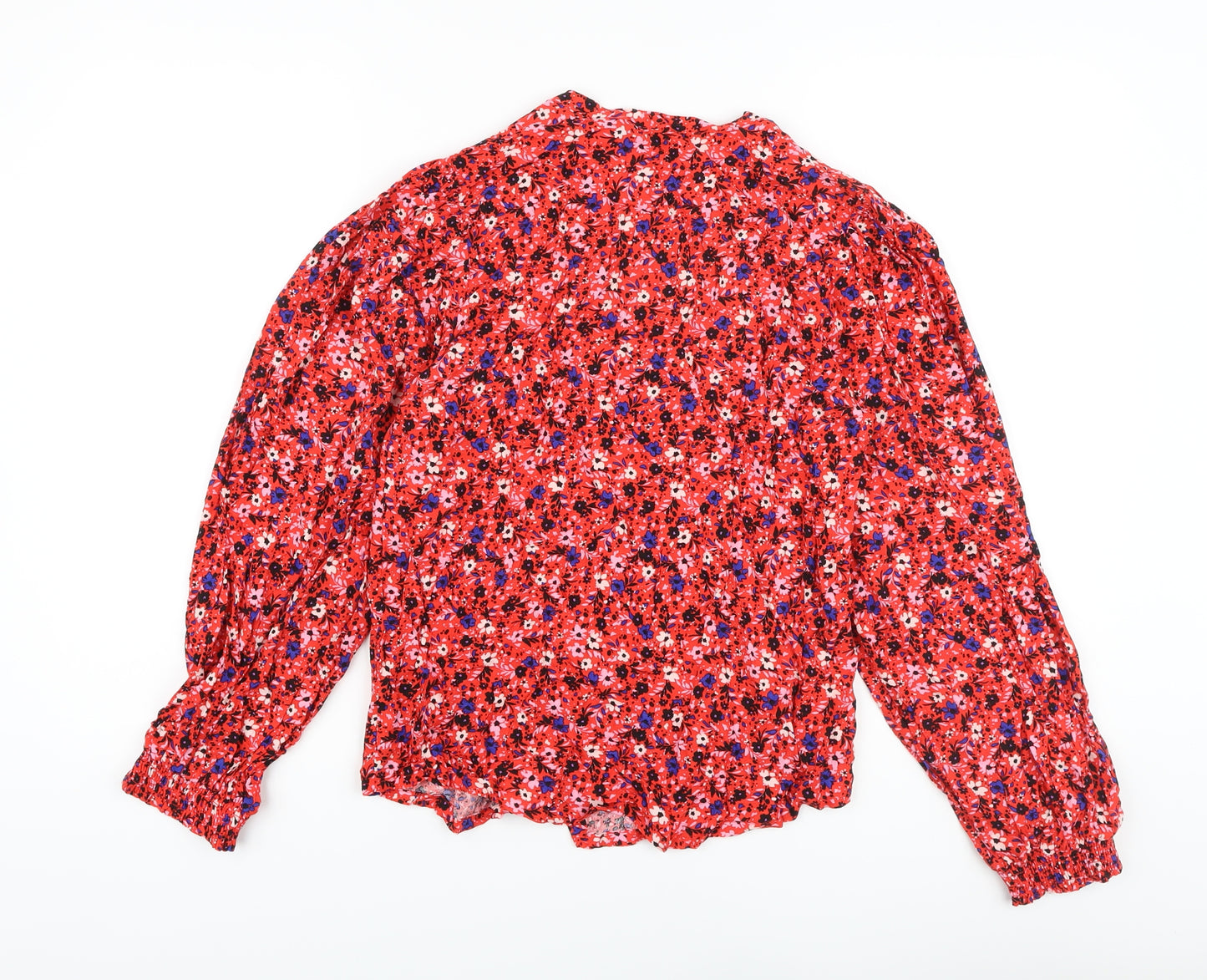 Marks and Spencer Womens Red Floral Viscose Basic Blouse Size 6 Round Neck