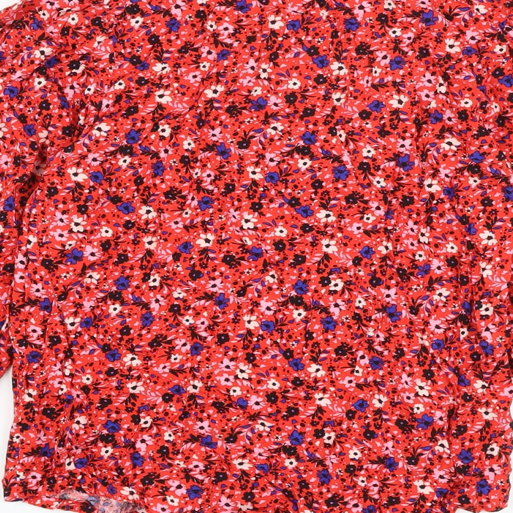 Marks and Spencer Womens Red Floral Viscose Basic Blouse Size 6 Round Neck