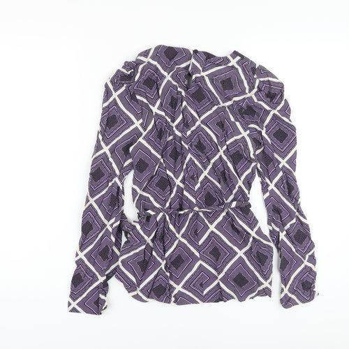 Marks and Spencer Womens Purple Geometric Viscose Basic Blouse Size 6 Round Neck